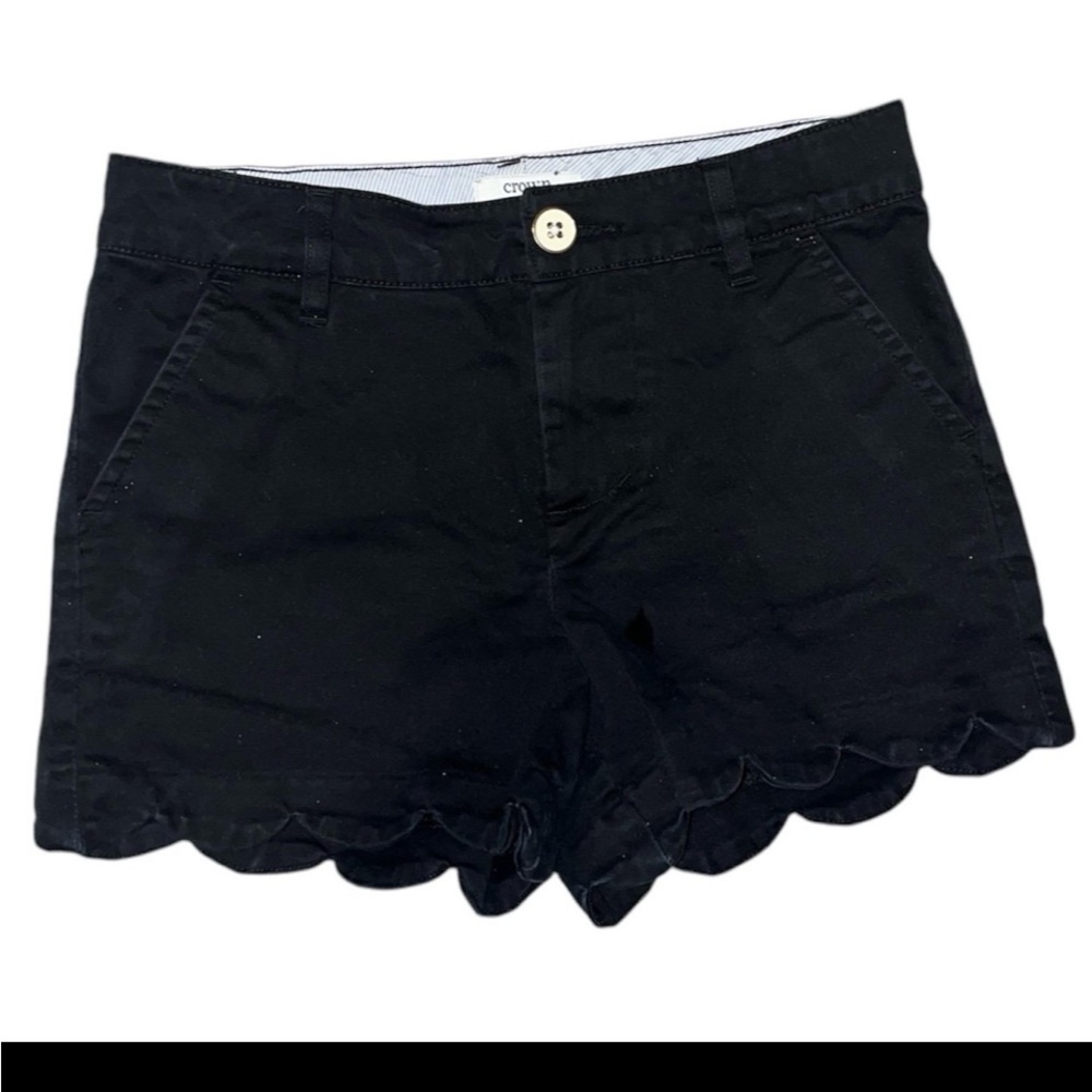Crown & Ivy Girls Navy Blue Flat Front Slash Pocket Chino Scalloped Shorts